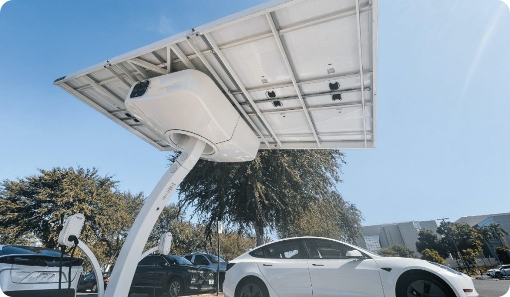 car charging on a solar charging station